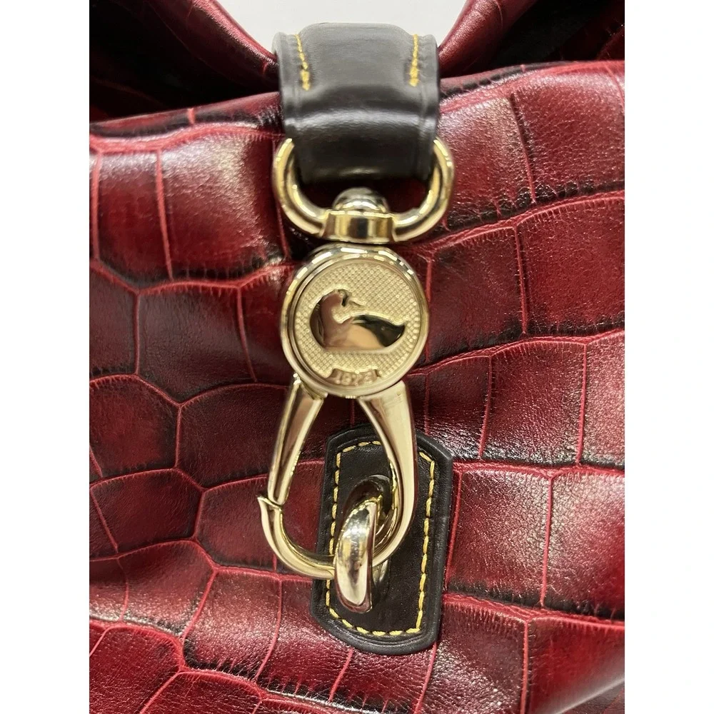 Dooney & Bourke Croco-Embossed Leather Hobo Shoulder Bag Burgundy &‎ Black